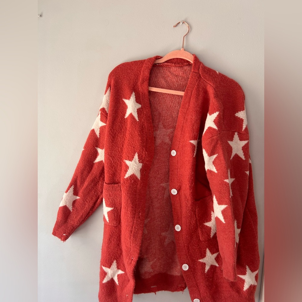 Hot Pink Cardigan with White Stars